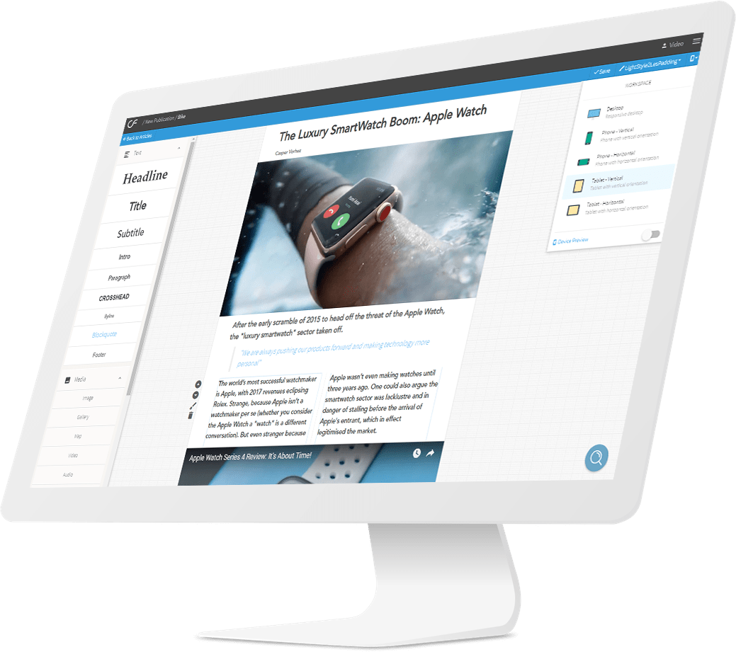 Canvasflow article builder on iMac